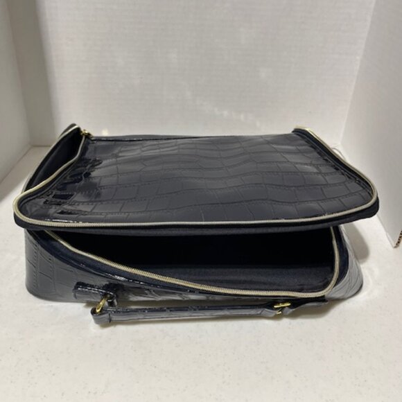 Estee Lauder Navy Blue Faux Crocodile Leather Cosmetic Zip Train Travel Case Bag - Picture 15 of 16
